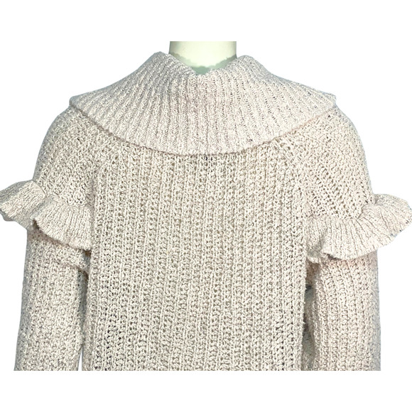 3-FOR-$30 Express Sz S Chunky Knit Pullover Sweater Cowl Neck Ruffle Accent Pink - Picture 7 of 10